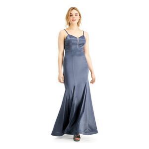 TEEZE ME Womens Gray Back Spaghetti Strap Full-Length Evening Mermaid Dress 5